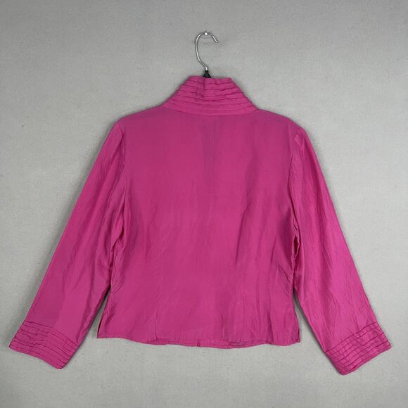 J Jill Blouse Womens Medium Fuchsia Pink Pleated Dressy Feminine Top 100% Silk - Picture 8 of 16
